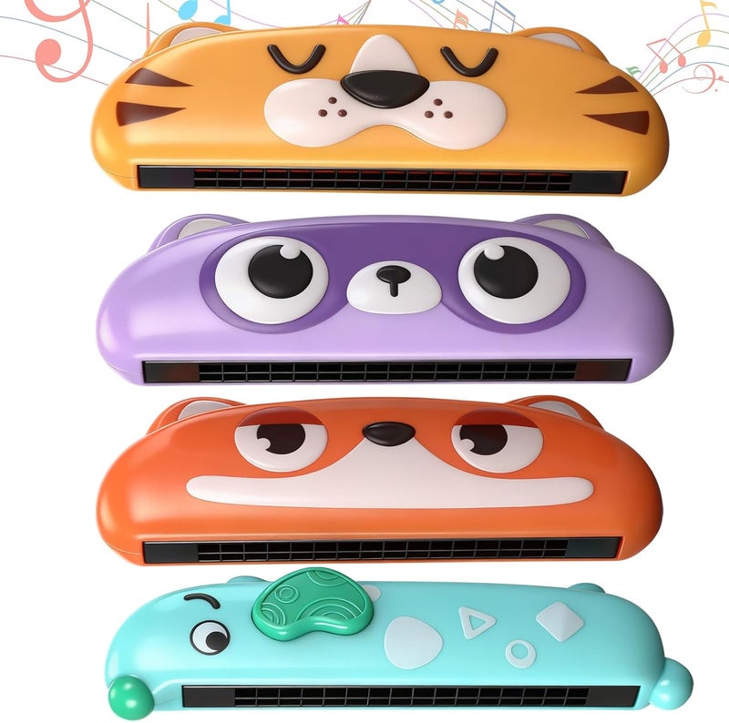 Lukmaa 4 Pcs Harmonica for Kids Beginners Toddler Musical Instruments Toys 16 Hole Harmonica Easy to Learn C Key Cute Dog Tiger Fox Raccoon Mouth Organ Set Educational Toys for Baby Over 3 Years Old - Image 1
